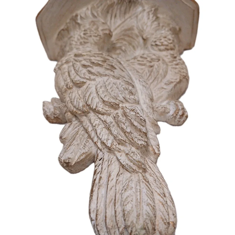 Vintage Palm Beach Carved Wood Tropical Parrot Wall Sconce Display Shelf Regency